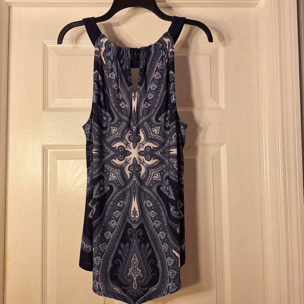 INC Sleeveless Blouse Navy Blue and White XL